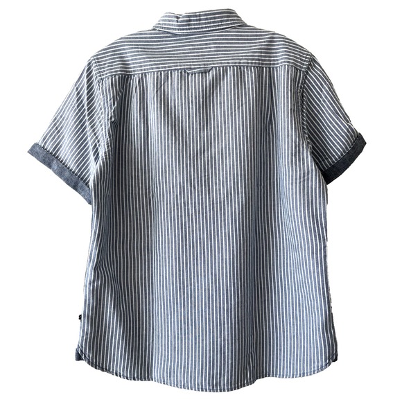 Nautica Mens Striped Shirt‎ Size M Blue-Gray Solid Trim Pocket Embroidered Logo - Picture 3 of 9